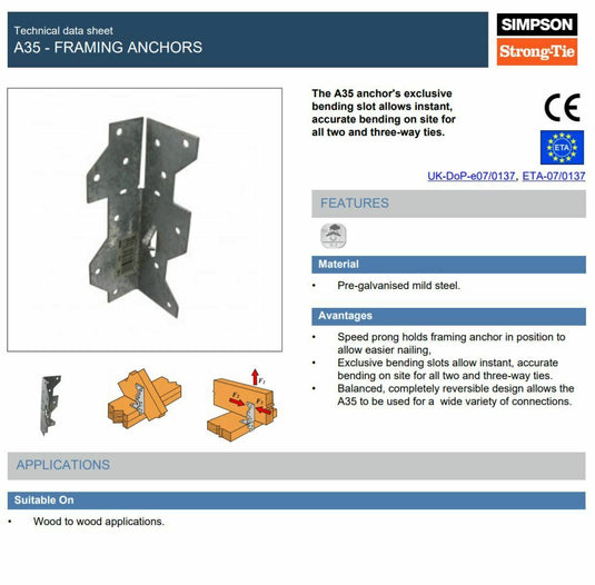 Simpson Strong-Tie A35E Universal Framing Anchor Pre-Galvanised