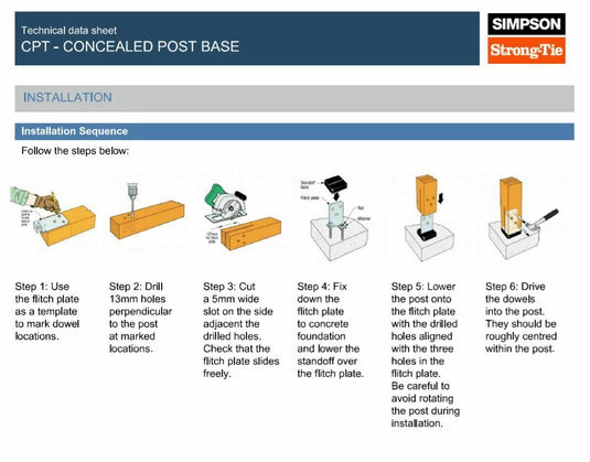 Simpson Strong-Tie CPT66Z 133mm x 133mm Concealed Post Base Pre-Galv