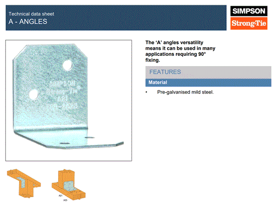 Simpson Strong-Tie A23 38 x 50 x 70 90 Degree Angle Bracket 1.2mm Pre-Galv