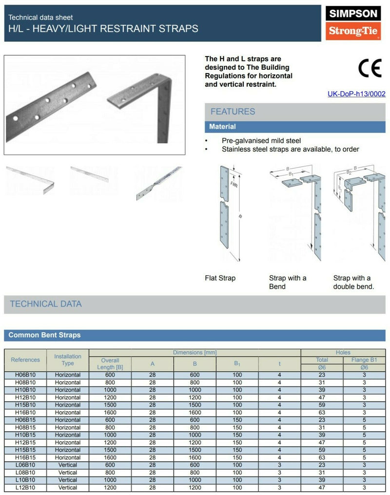 Load image into Gallery viewer, Simpson StrongTie H10B10 Heavy Duty Lateral Restraint Strap 1000mm Bent 100m
