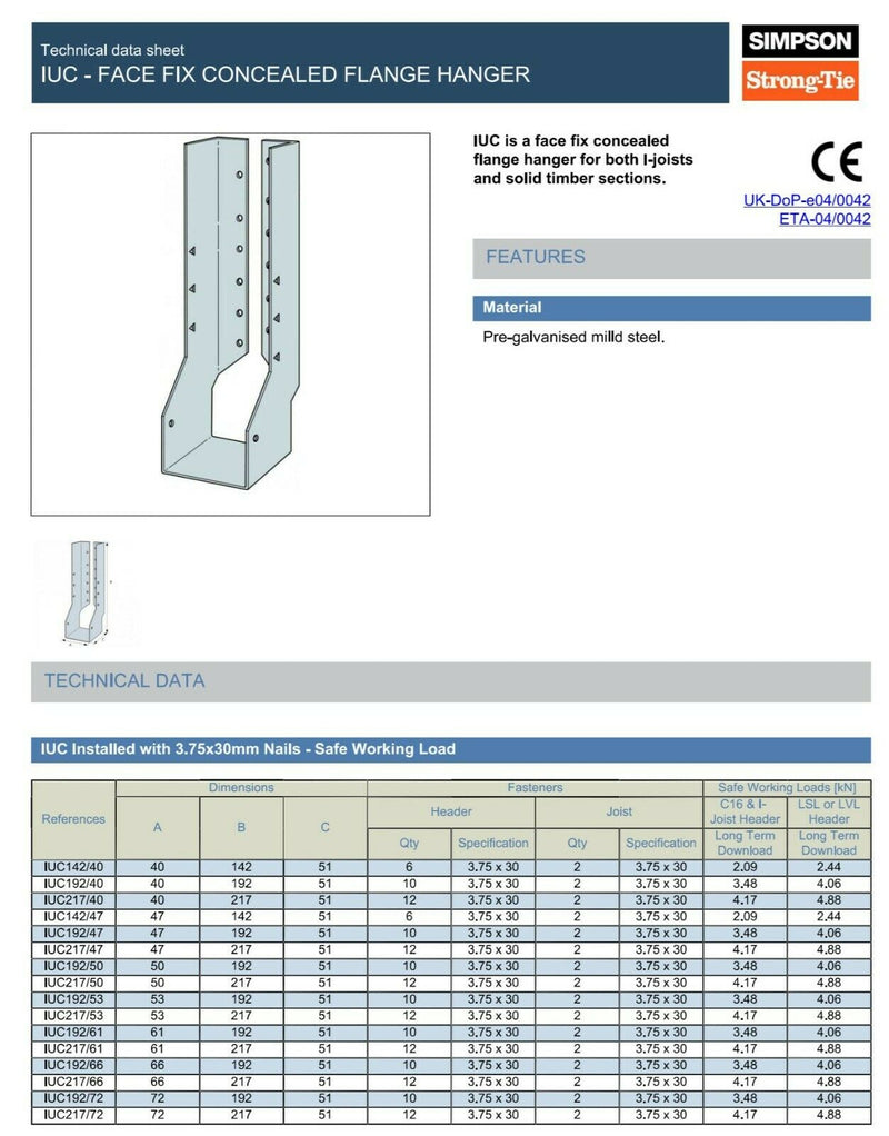 Load image into Gallery viewer, Simpson Strong-Tie IUC192/47 47mm x 192mm Face Fix Concealed Flange Hanger
