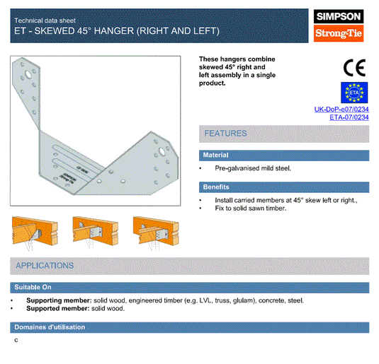 Simpson Strong-Tie SAI380/90/2 90mm Width x 145mm Height Concealed Hanger Pre-Galv