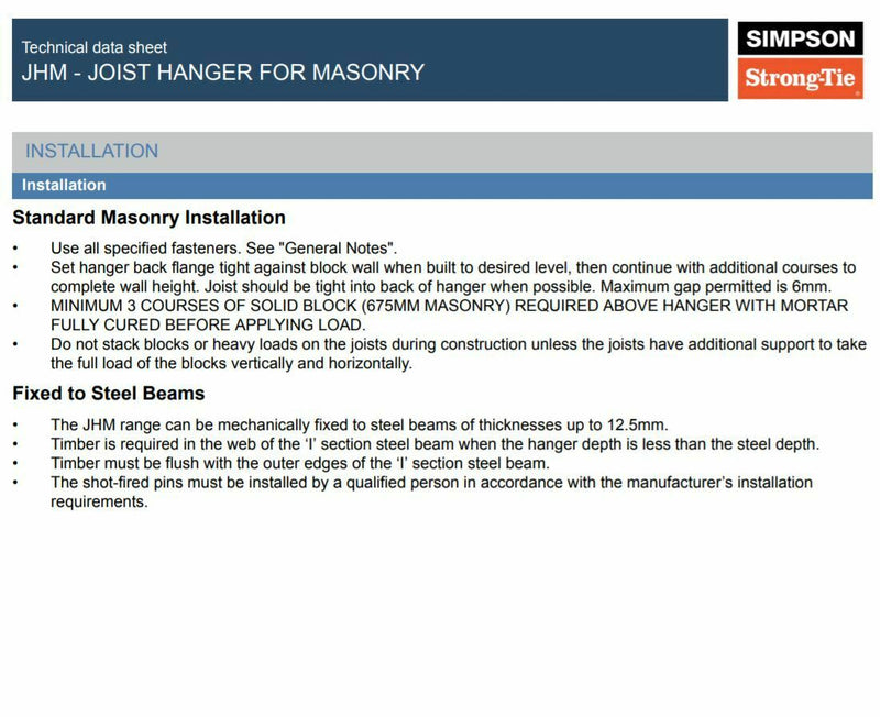 Load image into Gallery viewer, Simpson Strongtie JHM100/47 Joist Hanger Masonry 100mm x 47mm x 1
